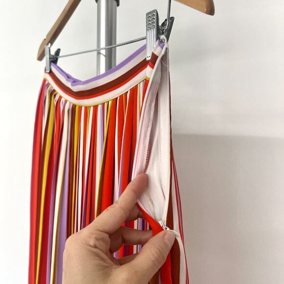 Forever‎ 21 Contemporary Colorful Stripe Pleated Midi A-Line Skirt Sz L - Picture 4 of 15